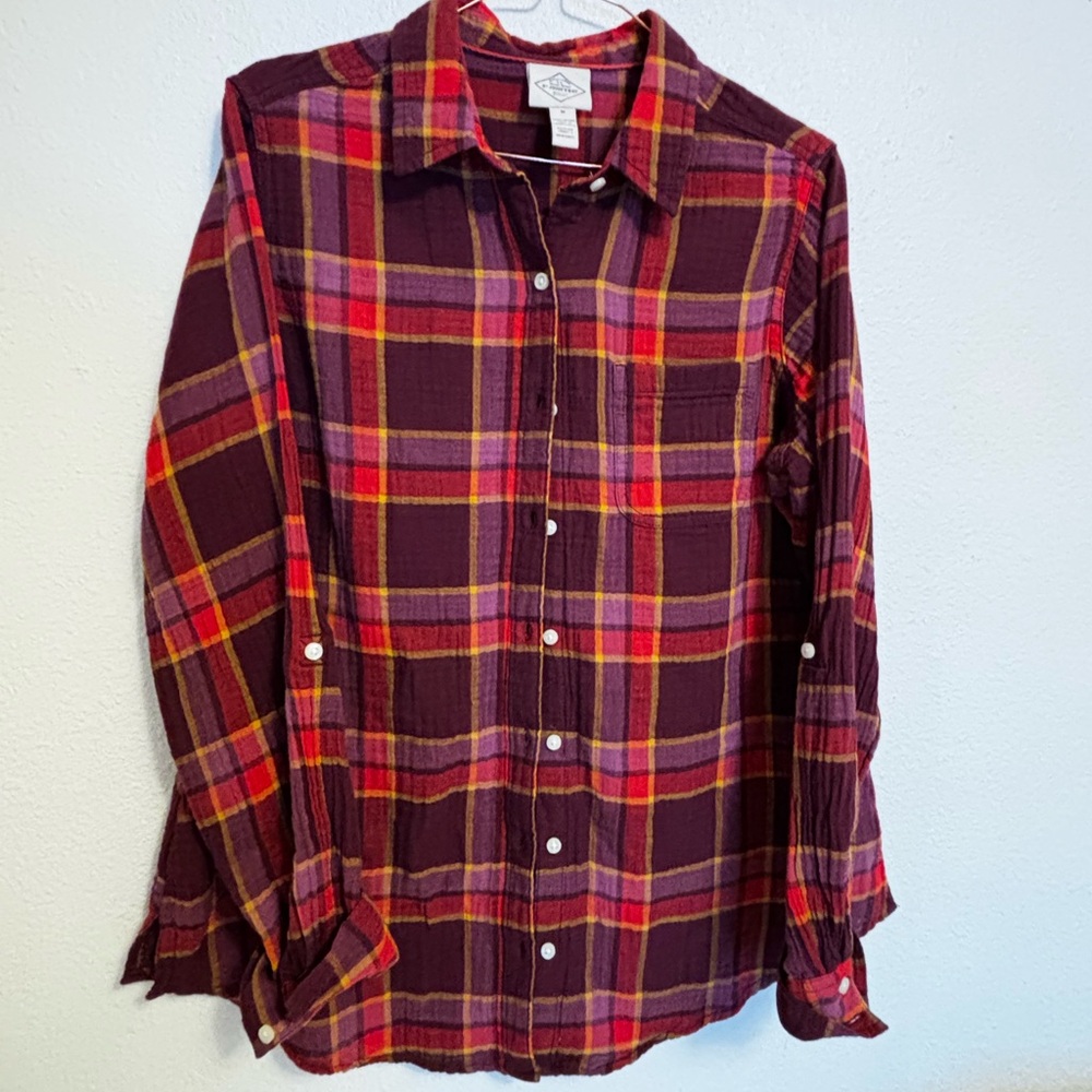 St. John's Bay Plaid Button-Up Shirt - Red and Yellow